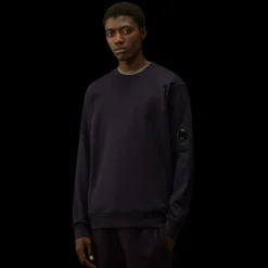 Sweat-shirt CP COMPANY ras du cou coton tissage diagonal bleu marine