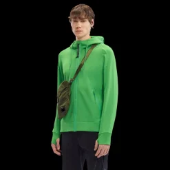 Sweat-shirt CP COMPANY zippé coton vert lunettes capuche