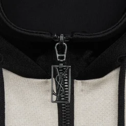 Sweat-shirt Hoodie zippé molleton noir beige broderie saint laurent