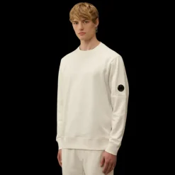 Sweat-shirt ras du cou CP COMPANY en coton polaire blanc à relief diagonal