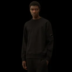 Sweat-shirt ras du cou CP COMPANY en coton polaire noir à relief diagonal