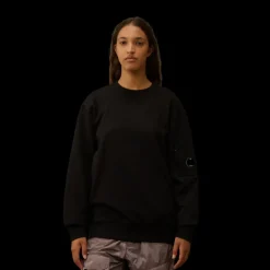 Sweat-shirt ras du cou CP COMPANY en coton polaire noir à relief diagonal