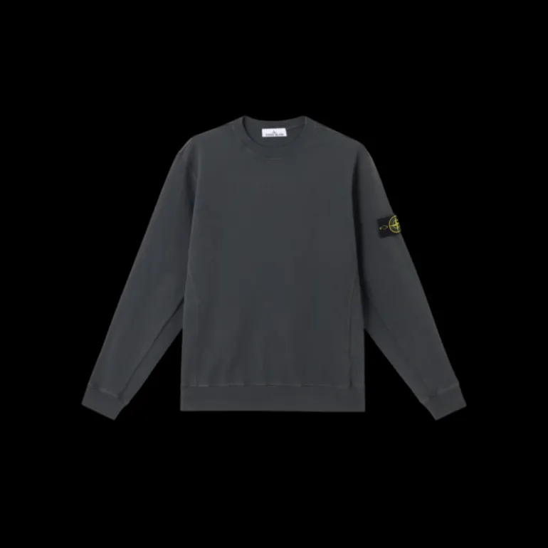 Sweat-shirt STONE ISLAND col rond molleton coton flammé gris anthracite