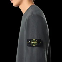 Sweat-shirt STONE ISLAND col rond molleton coton flammé gris anthracite