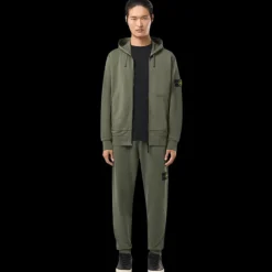 Sweat-shirt zippé à capuche STONE ISLAND avec cordon coton molletonné kaki