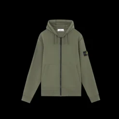 Sweat-shirt zippé à capuche STONE ISLAND avec cordon coton molletonné kaki