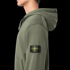 Sweat-shirt zippé à capuche STONE ISLAND avec cordon coton molletonné kaki