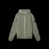 Sweat-shirt zippé capuche STONE ISLAND molleton coton flammé kaki