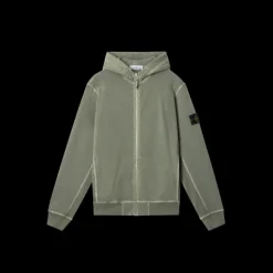 Sweat-shirt zippé capuche STONE ISLAND molleton coton flammé kaki