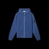 Sweat-shirt zippé capuche STONE ISLAND molleton coton flammé bleu mer