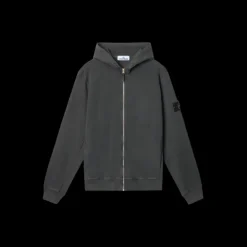 Sweat-shirt zippé capuche STONE ISLAND molleton coton flammé gris anthracite