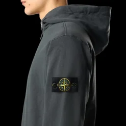 Sweat-shirt zippé capuche STONE ISLAND molleton coton flammé gris anthracite