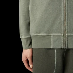 Sweat-shirt zippé capuche STONE ISLAND molleton coton flammé kaki