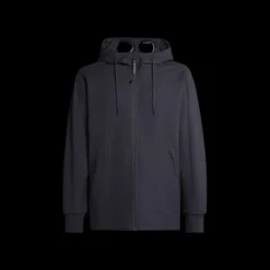 Sweat-shirt zippé CP COMPANY coton bleu marine lunettes capuche