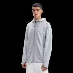 Sweat-shirt zippé CP COMPANY coton gris chiné lunettes capuche