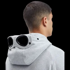 Sweat-shirt zippé CP COMPANY coton gris chiné lunettes capuche