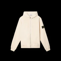 Sweat-shirt zippé STONE ISLAND molleton coton flammé ivoire