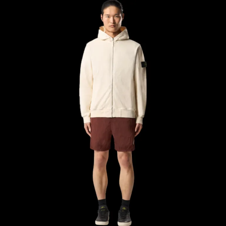 Sweat-shirt zippé STONE ISLAND molleton coton flammé ivoire