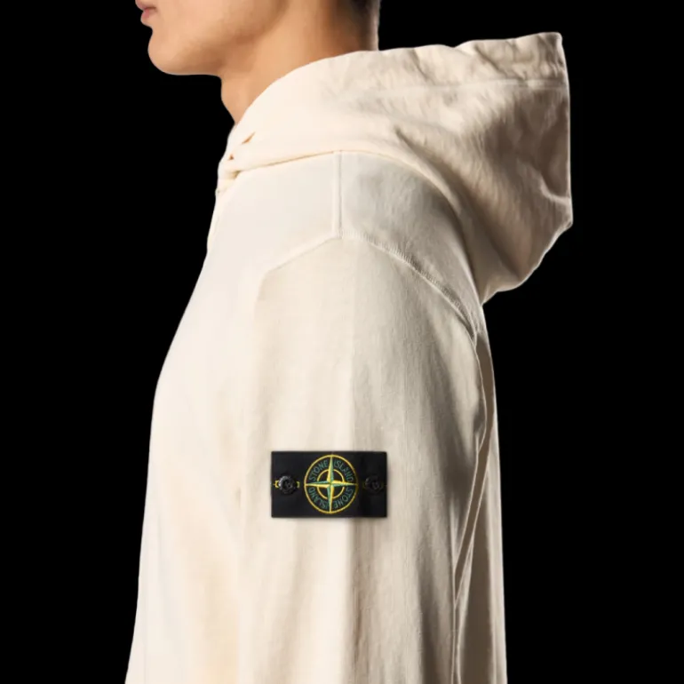 Sweat-shirt zippé STONE ISLAND molleton coton flammé ivoire