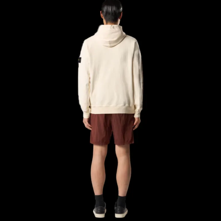 Sweat-shirt zippé STONE ISLAND molleton coton flammé ivoire