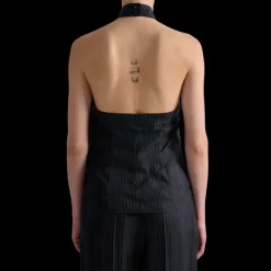 Top bustier BARBARA BUI twill soie bleu marine rayure tennis cravate