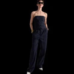 Top bustier boutons BARBARA BUI laine bleu marine rayures