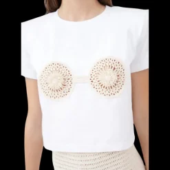 Top col rond MAGDA BUTRYM coton blanc crochet beige poitrine