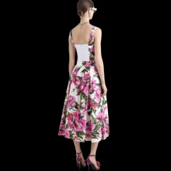 Top corset DOLCE & GABBANA popeline de coton imprimé pivoine rose