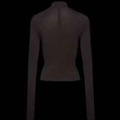 Top manches longues MAGDA BUTRYM col montant fleurs drapé marron foncé