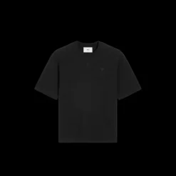 T-shirt AMI Paris col rond jersey de coton bio noir broderie cœur ton sur ton