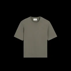 T-shirt AMI Paris col rond jersey de coton bio gris vert broderie cœur ton sur ton