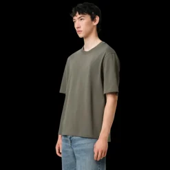 T-shirt AMI Paris col rond jersey de coton bio gris vert broderie cœur ton sur ton