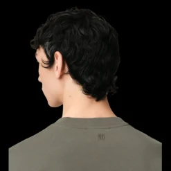 T-shirt AMI Paris col rond jersey de coton bio gris vert broderie cœur ton sur ton