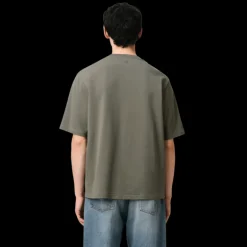 T-shirt AMI Paris col rond jersey de coton bio gris vert broderie cœur ton sur ton