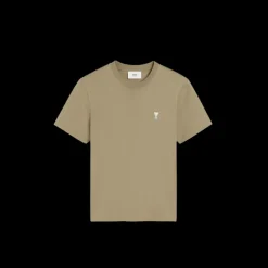 T-shirt AMI Paris jersey de coton bio vert olive broderie cœur blanc