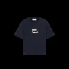 T-shirt AMI Paris ol rond jersey de coton bio bleu marine Patch AMI maille écru