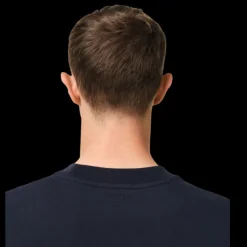 T-shirt AMI Paris ol rond jersey de coton bio bleu marine Patch AMI maille écru