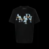 T-shirt AMIRI col rond Décalé Chrome coton noir logo bleu ciel dégradé