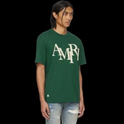 T-shirt AMIRI col rond jersey coton vert logo écru