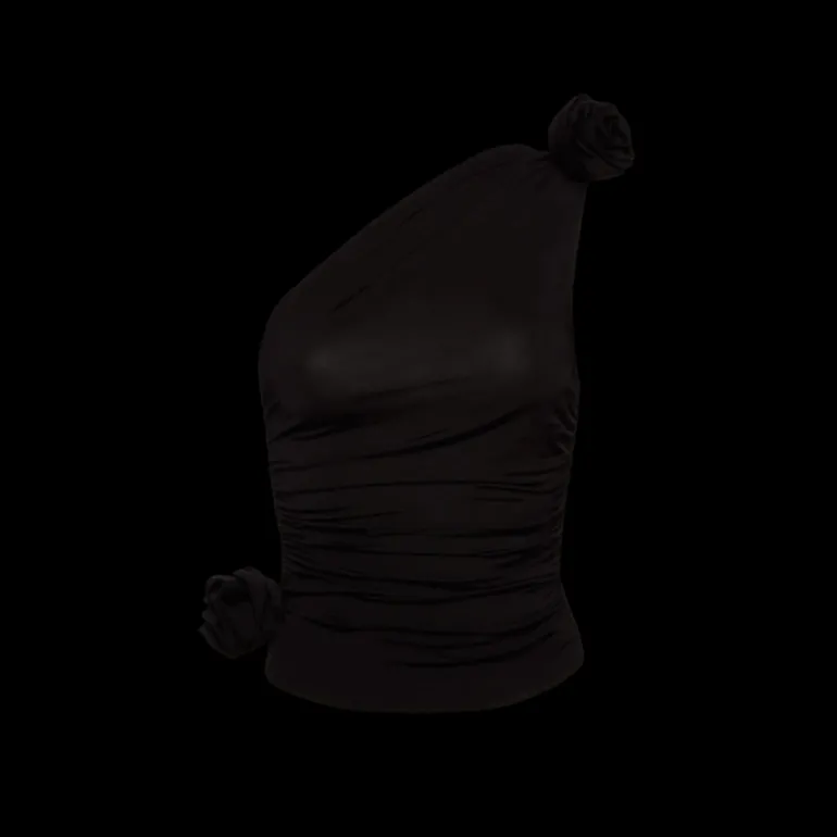 T-shirt asymétrique MAGDA BUTRYM lycra noir fleurs épaule