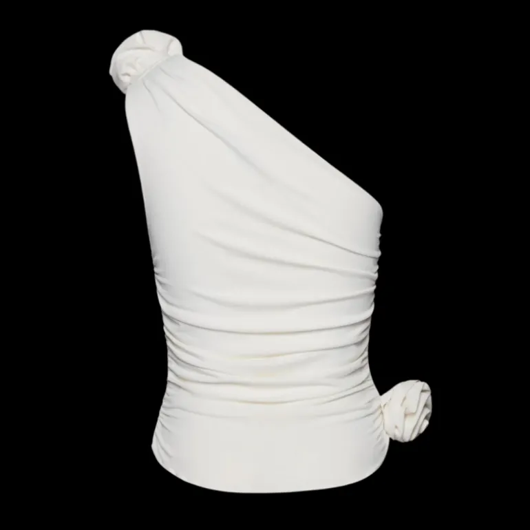 T-shirt asymétrique MAGDA BUTRYM lycra écru fleurs épaule