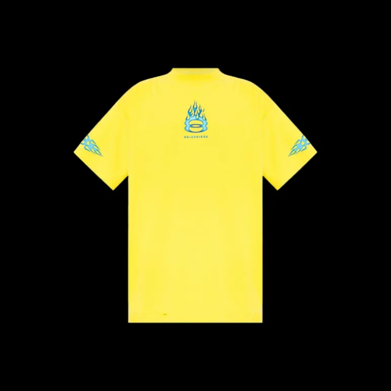 T-Shirt BALENCIAGA Burning Unity Oversize jersey coton vintage noir flamme orange