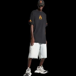 T-Shirt BALENCIAGA Burning Unity Oversize jersey coton vintage noir flamme orange