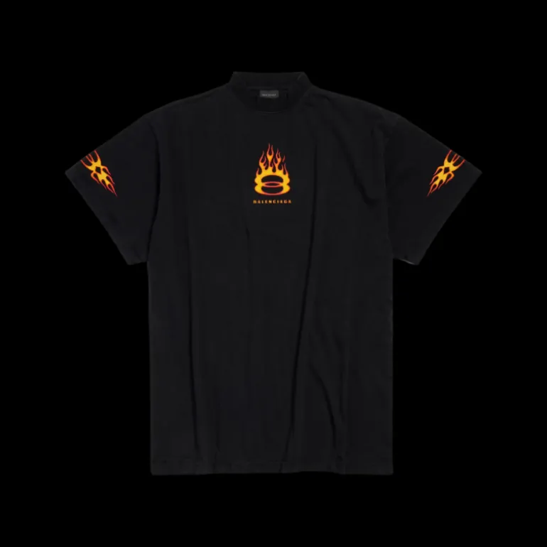 T-Shirt BALENCIAGA Burning Unity Oversize jersey coton vintage noir flamme orange