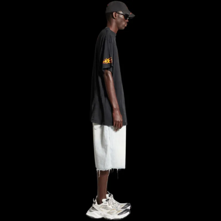 T-Shirt BALENCIAGA Burning Unity Oversize jersey coton vintage noir flamme orange