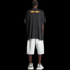 T-Shirt BALENCIAGA Burning Unity Oversize jersey coton vintage noir flamme orange