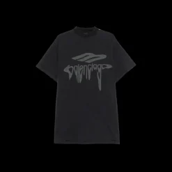 T-shirt BALENCIAGA col rond coton noir logo 3B Liquefied gris