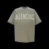 T-shirt BALENCIAGA col rond coton kaki clair logo scotch jaune