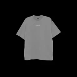 t-shirt BALENCIAGA col rond coton gris foncé logo réfléchissant