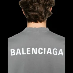 t-shirt BALENCIAGA col rond coton gris foncé logo réfléchissant